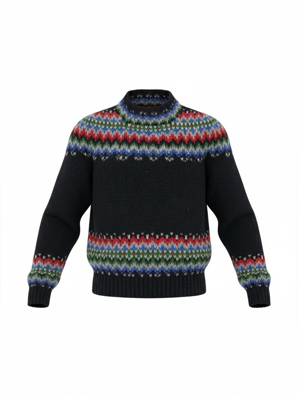 Vtg 80s The Eagles Eye Shetland Wool Black Fair Isle Sweater Sz M Button Mock